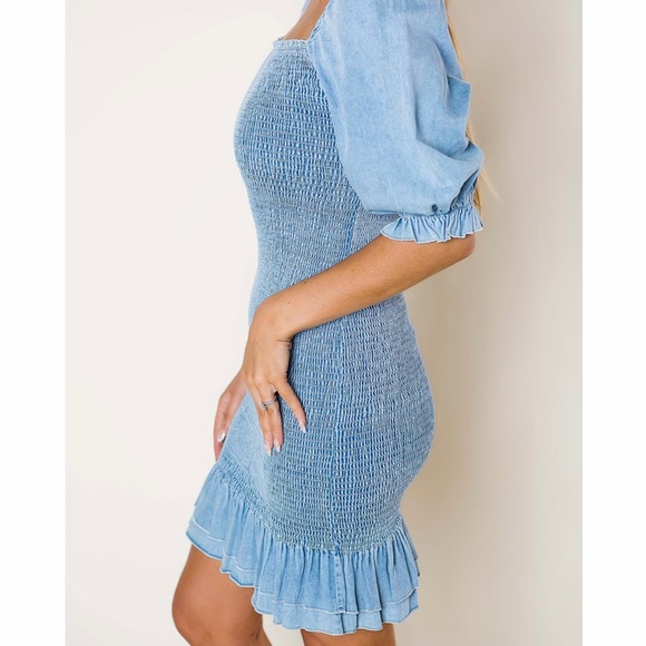 🌸Tea N Rose Soft Denim Mini Stretch Dress Spring Break Various Sizes - Picture 2 of 8